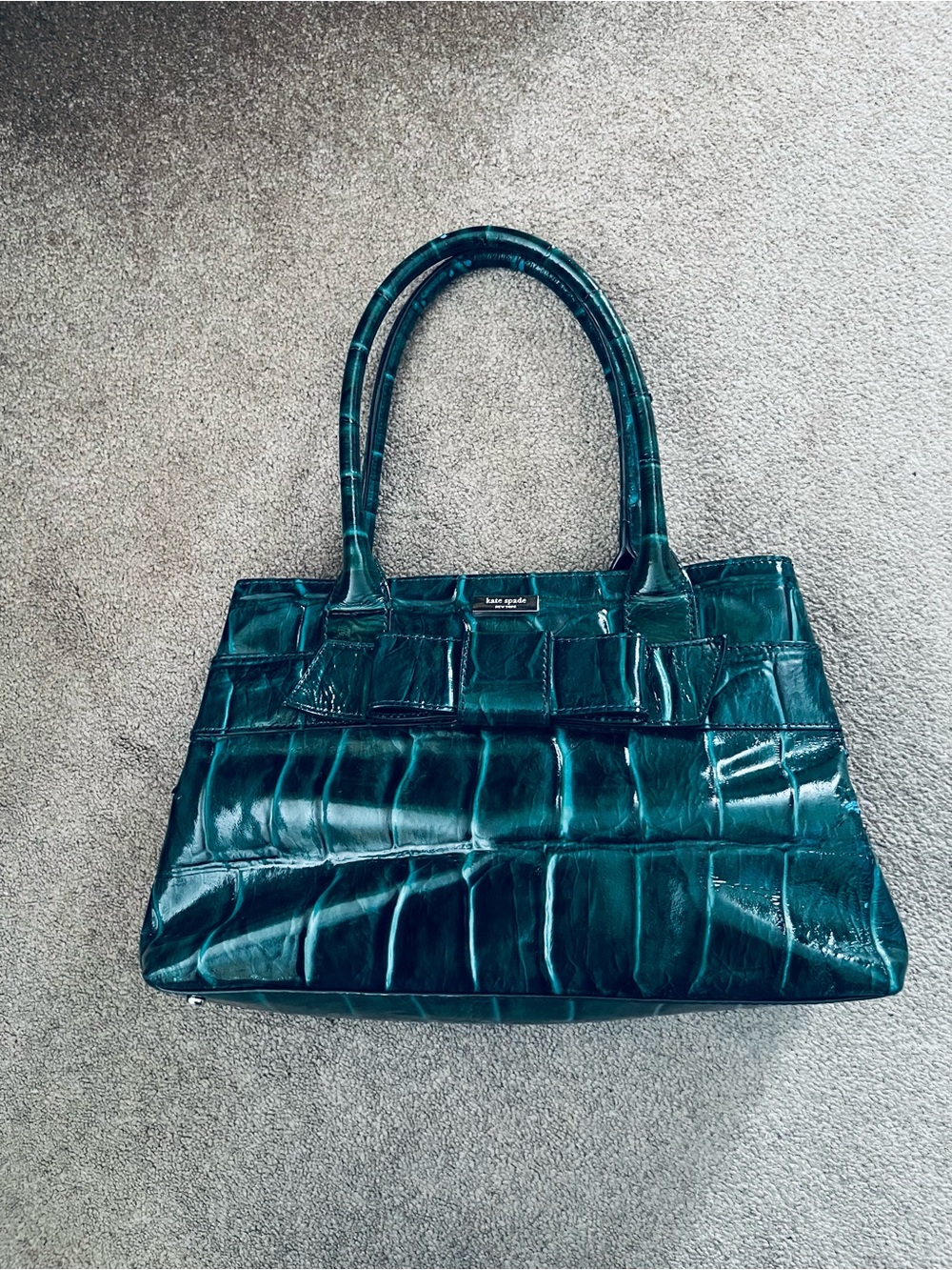 kate spade Teal Croc-Embossed Patent Leather Tote